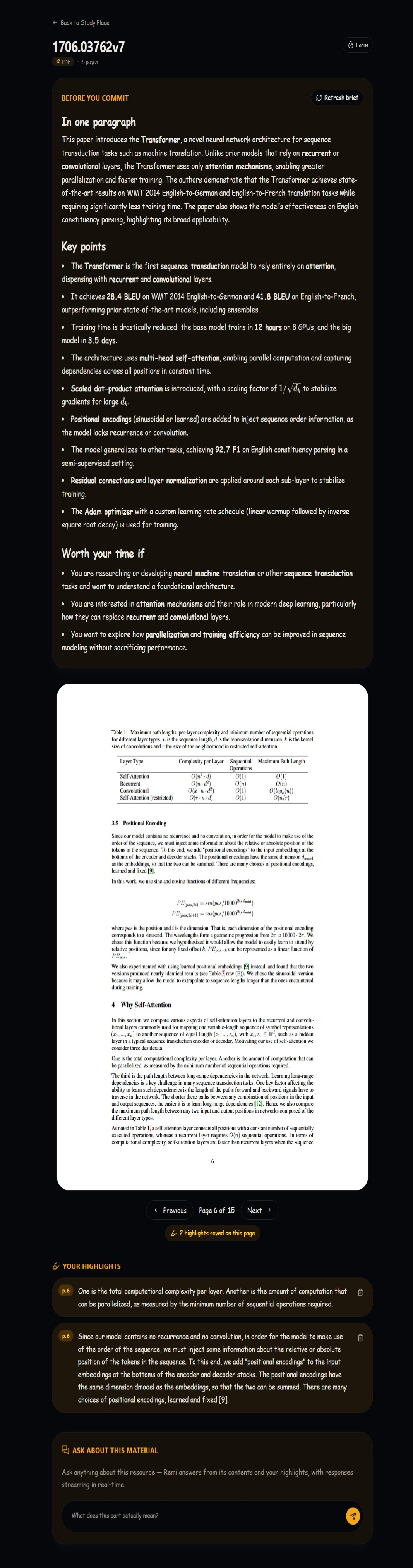 Remispace Document Intelligence with paper synthesis and highlights
